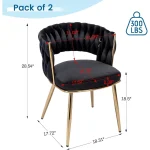 Velvet Dining Chair Set of 4, Gold Modern Dining Chairs with Metal Legs, Woven Upholstered Dining Chairs 3