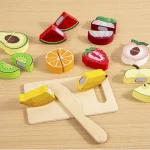 Simulation Kitchen Pretend Toy Wooden Classic Game Educational Toy For Children Kids Gift Cutting Fruit Vegetable Food Set 2