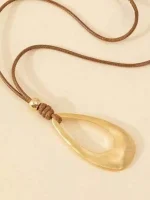 1pc Vintage  Teardrop-Shaped Pendant Women's Necklace Brown Cord Necklace, Minimalist Boho Jewelry 2