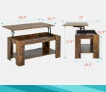 Lift Top Coffee Table with Hidden Storage, Wooden Design for Living Room or Office, Brown, 39.4 Inches 3