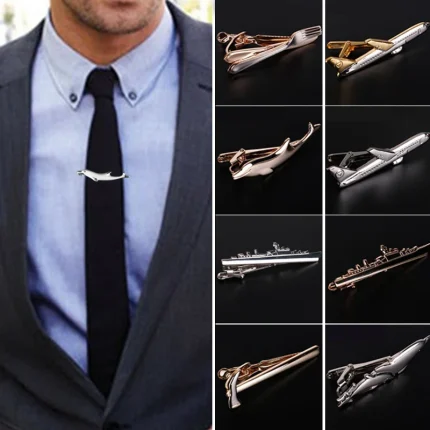 Men Alloy Metal Gold Color Tie Clips Clasp Cufflinks Steamship Dolphin Airplane Tie Bar Wedding Party Jewelry Pin