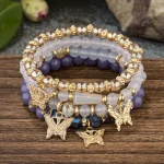 4Pcs Trendy Butterfly Beaded Bracelet Set For Women Pink Acrylic Beads Elastic Chain Bangle Female Bohemian Party Jewelry Gift 5