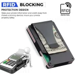 Minimalist Slim RFID Blocking Wallet For Men - Light Weight, Durable & Compact- Aluminum Wallet With Money Clip (Black） 2