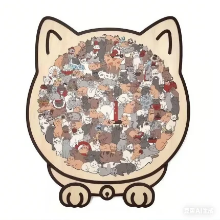 Colored Cat Shaped Wooden Jigsaw Puzzle, Cats Shaped Wooden Puzzle, Unique Animal Shape Wood Puzzle, Creative Gifts for Cats Lov