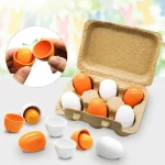 6pcs Wooden Eggs Toy Egg Kitchen Toys Kids Play Food Cooking Kitchen Pretend Play Food Set for Baby Early Development & Learning 5