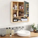 Bathroom Cabinet with Mirror Wall Bamboo Medicine Storage Shelves 6