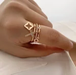 2024 Nwe Stainless Steel 18 K Gold Plated Sun Rings for Women Natural Stone Inlaid in Hollow Metal Texture Ring Trendy Jewelry 6