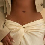 Girls Simple Beaded Belly Chains For Women Antique Gold Color Metal Beach Bikini Single Link Chains Waist Body Jewelry Accessory 3