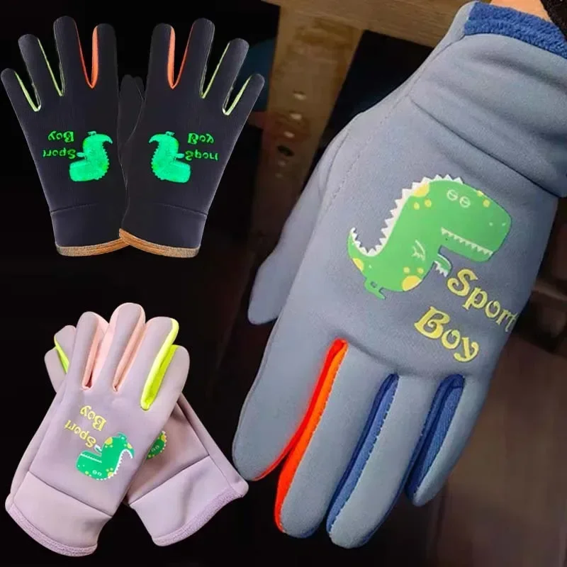 Children Warm Plush Gloves Winter Boys Girls Kids Outdoor Windproof Skiing Cycling Gloves Glow Students Toddler Cycling Mittens Children Warm Plush Gloves Winter Boys Girls Kids Outdoor Windproof Skiing Cycling Gloves Glow Students Toddler Cycling Mittens