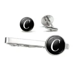 26 Alphabet Letters Print Personality Men Tie Clip & Cufflinks Set Shirt Suit Cuff Links Wedding Jewelry Fathers Day Gift 2