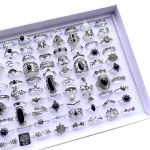 20Pcs Vintage Bohemia Black Rings Set For Women Men Mix Style Heart Love Flower Design Finger Jewelry Party Gifts 3