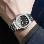 Men Fashion Wristwatches Business Square Dial Stainless Steel Strap Quartz Watch with Calendar For Mens Clock（Without Box） 4