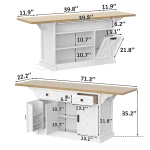 73" Large Kitchen Island, Kitchen Island Cart with Trash Storage Cabinet, Power Outlet, Drop Leaf, Island Table for Kitchen 3