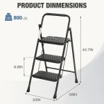JHK Folding 2/3 Step Ladder Stool with Anti-Slip Pedal 800lbs Capacity Sturdy Steel Portable Cushioned Handle for Kitchen Home 3