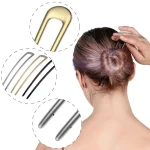 15cm U-Shaped Hair Fork Elegant Golden Silver-color Alloy Long Thick Hair French Hairpin Stick Women Girls Hair Accessories 2