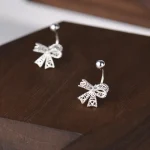 Real 925 Sterling Silver Lace Heart Hollow Bow Screw Buckle Puncture Stud Earrings for Women Fine Jewelry Minimalist Accessories 4