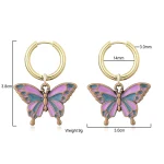 Boho Retro Cute Sweet Colorful Butterfly Pendant Earrings Woman Stainless Steel Gold Color Hoop Earrings Girls Fashion Jewelry 4