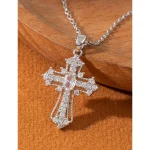 1-piece vintage cross necklace, exquisite and unique pendant clavicle chain, white and silver women's fashion jewelry, suitable 4