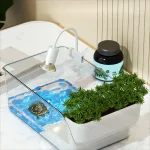 Turtle Tank with Basking Area, Transparent Reptile Terrarium Habitat for Pet Turtles, Hermit Crabs, Tortoise Adoption 2