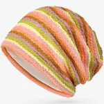 Ladies Summer Striped Knit Beanies Slouchy Style Skullies Sports Thin Bonnet Cap Men Riding Sun Caps Women Hiphop Pile hat 3