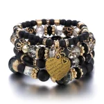 4Pcs Bohemia Acrylic Beaded Bracelet Set For Women Solid Heart Charm Elastic Chain Bangle Men Retro Daily Wear Jewelry Gift 2