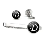 26 Alphabet Letters Print Personality Men Tie Clip & Cufflinks Set Shirt Suit Cuff Links Wedding Jewelry Fathers Day Gift 3
