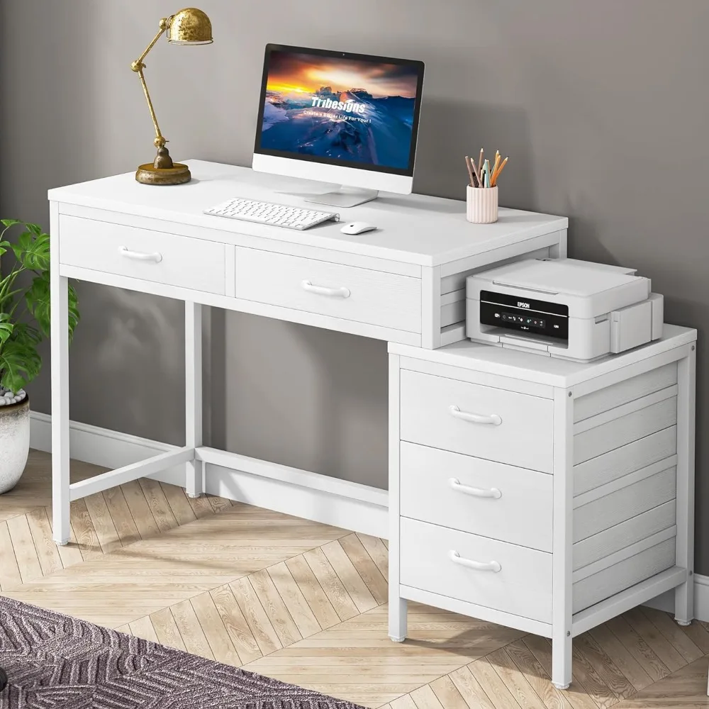 Computer Desk with 5 Drawers, Home Office Desks with Reversible Drawer Cabinet Printer Stand, Industrial PC Desk with Storage Computer Desk with 5 Drawers, Home Office Desks with Reversible Drawer Cabinet Printer Stand, Industrial PC Desk with Storage