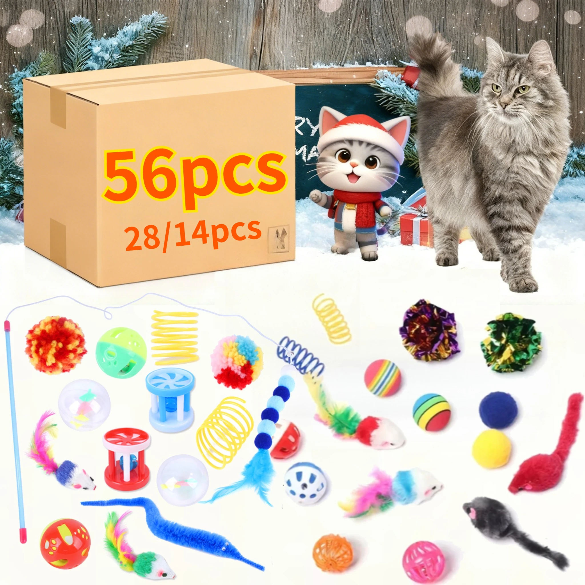 56pcs/28pcs/14pcs Kitten Toys Variety Pack-Pet Cat Toys Combination Set Cat Toy Funny Cat Stick Mouse Bell Ball Cat Supplies 56pcs/28pcs/14pcs Kitten Toys Variety Pack-Pet Cat Toys Combination Set Cat Toy Funny Cat Stick Mouse Bell Ball Cat Supplies