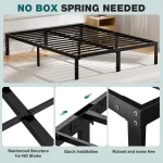 JHK Basic Twin Full Queen King Size Bed Frame Metal Platform Bedroom Frames with Storage Space Sturdy Steel Slat Support 350LBS 6