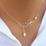 Minimalist Round Stick Pendant Necklace for Women Pearl Clavicle Necklace Leaves Long Chain Fashion Jewelry Statement Girl Gift 3