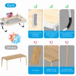 Extra-large multifunctional folding desk, portable multi-color wooden laptop bed desk with cup holder, suitable for work, readin 5