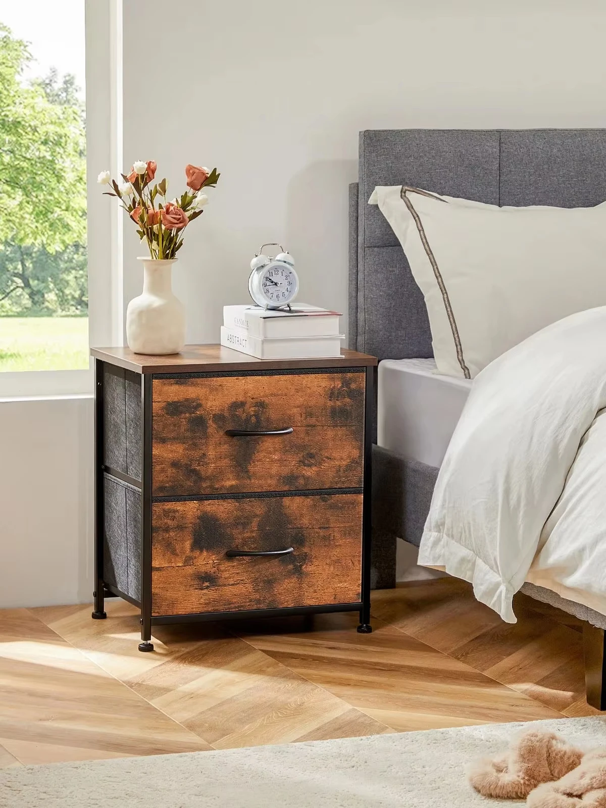 JHK Nightstand Bedside Coffee Sofa Tea Table Storage Closet Chest Clothes Display For Bedroom 2 Fabric Drawers Cabinet Furniture JHK Nightstand Bedside Coffee Sofa Tea Table Storage Closet Chest Clothes Display For Bedroom 2 Fabric Drawers Cabinet Furniture