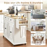 58" Mobile Kitchen Island Cart with Power Outlet, Storage, Spice Rack & Wheels 6