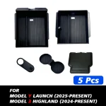 1/2/3/4/6/7/8pcs For Tesla New Model Y 2025 Launch Juniper ABS with Silicone Non-slip Mat Console & Armrest Storage Box Watercup 3
