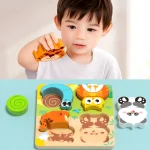 4-in-1 Wooden Toys 3D Wood Puzzle Cartoon Animals Cognitive Jigsaw Puzzle Early Learning Educational Toys For Children Gift 5