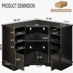 40 Black Oak Home Bar Cabinet with Mini Ridge, Wine Racks & Storage for Kitchen or Living Room 3