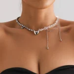 Fashion Heart Beaded Necklace for Women Boho Elegant Irregular Crystal Chain Y2K Choker Exquisite Party Gift Jewelry Accessories 5