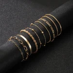 10 Pcs Vintage Statement Gold Color Flat Snake Chain Box Chain Bracelet Boho Multi-layer Metal Bracelet Women's Summer Jewelry 4