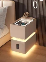 Creative 25cm Smart Bedside Table with Sensor Light Nordic Style Storage Cabinet Bedroom Nightstand with Wireless Charging 3