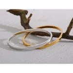 Yhpup 60mm Waterproof 316L Stainless Steel Round Smooth Bracelet Bangle Women Minimalist 18k Gold Color Texture Charm Jewelry 3