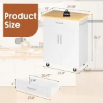 26in White Kitchen Island Cart with Wheels, Storage Cabinet, Shelves, and Towel Rack for Portable Kitchen Use 5