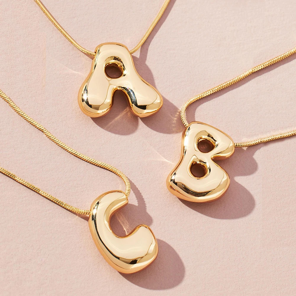 Golden Color Stainless Steel Initial Necklace for Women Girls Chunky Bubble Letter Pendant Necklaces Trendy Collar Jewelry Gift Golden Color Stainless Steel Initial Necklace for Women Girls Chunky Bubble Letter Pendant Necklaces Trendy Collar Jewelry Gift