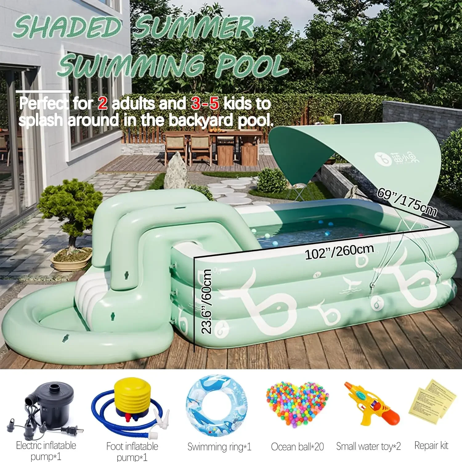 Inflatable Pool with Canopy and Slide,Large Inflatable Swimming Pool for Persons,Family Pool for Backyard, Outdoor Inflatable Pool with Canopy and Slide,Large Inflatable Swimming Pool for Persons,Family Pool for Backyard, Outdoor