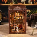 DIY Book Nook Kit Miniature Wooden Dollhouse with Light Bookshelf Insert Decoration Model for Bookshop Memories Christmas Gifts 3