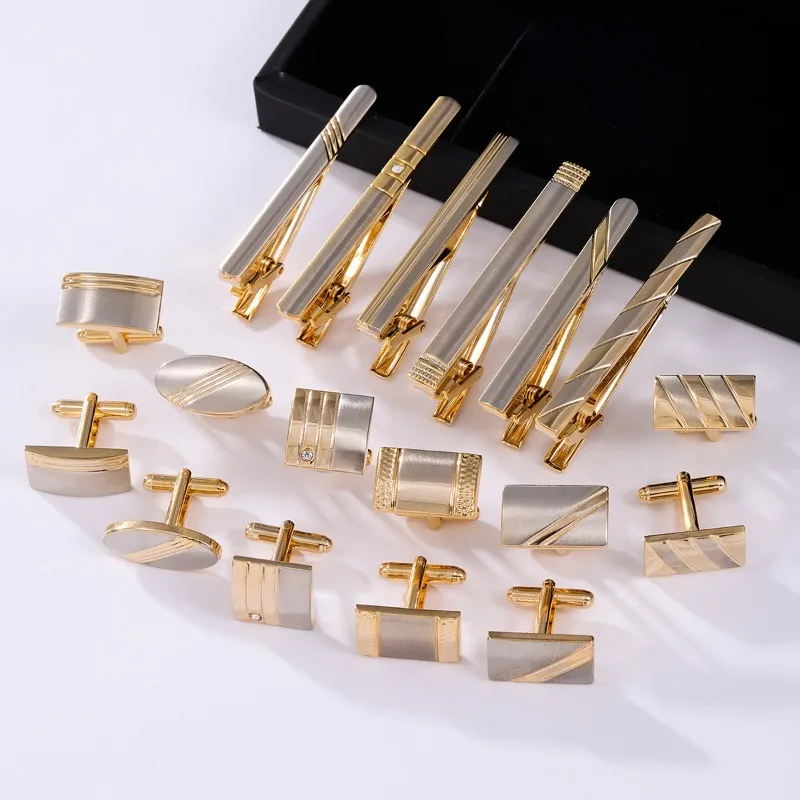 High-end Gold Color Cufflink Tie Clip Set Cufflink Shirt Collar Clip Men's Business Luxulry Jewelry Wedding Accessories High-end Gold Color Cufflink Tie Clip Set Cufflink Shirt Collar Clip Men's Business Luxulry Jewelry Wedding Accessories
