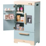 Robotime Robud Play Kitchen Fridge Refrigerator with Ice Dispenser Wooden Kids Play Kitchen Playset Toy for Ages 3+Blue