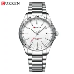 CURREN 8452 Men Quartz Watch Simple Fashion Leisure Business Clock Black Silvery Stainless Steel Strap Wristwatch for Male 6