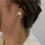 Imitation Pearl Earring for Women Gold Color Round Stud Earrings Korean Delicate Irregular Design Unusual 2023 Fashion Jewelry 3