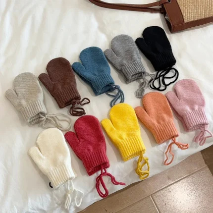 Winter Baby Wool Gloves Halter Knitted Kids Mittens for Girls Boys Accessories Candy Color Children Gloves Baby Gift 1-4Y