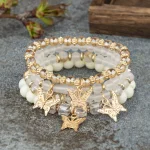4Pcs Trendy Butterfly Beaded Bracelet Set For Women Pink Acrylic Beads Elastic Chain Bangle Female Bohemian Party Jewelry Gift 3